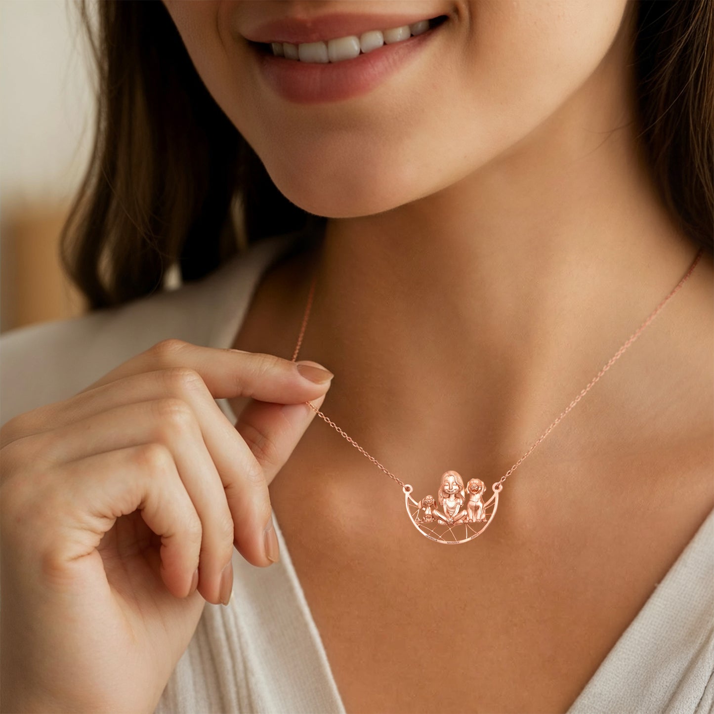 Soulyshine Personalized Girl And Her Pets - Handmade Necklace in Silver/14K Gold Vermeil/Plating