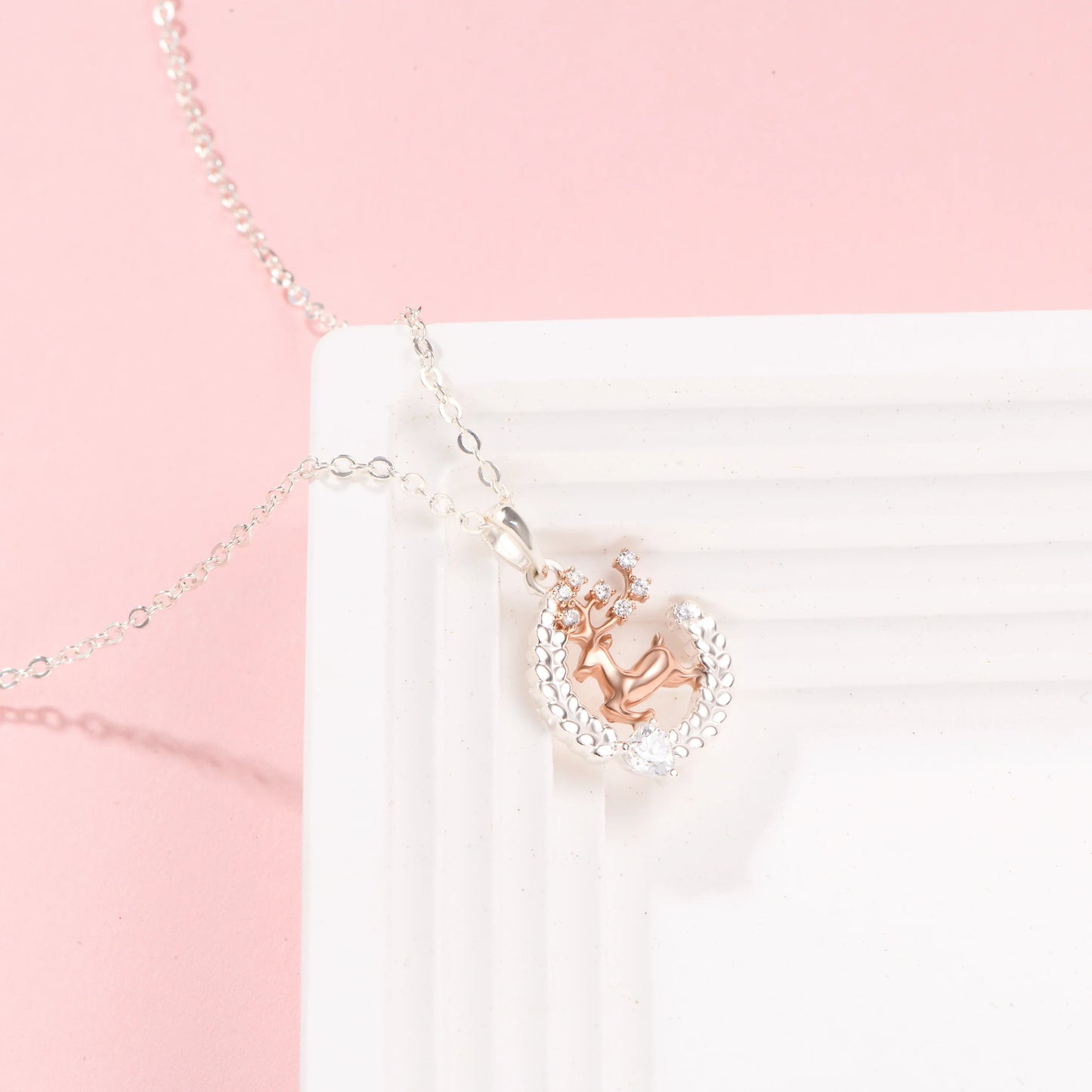 Everglow Reindeer Rosegold Vermeil and Silver Necklace