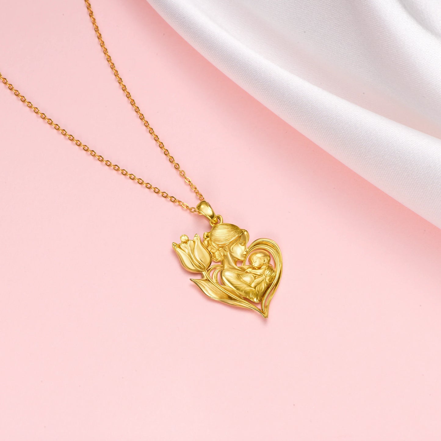 Soulyshine Mom With Flower Tulip Embrace 14K Gold Vermeil Necklace