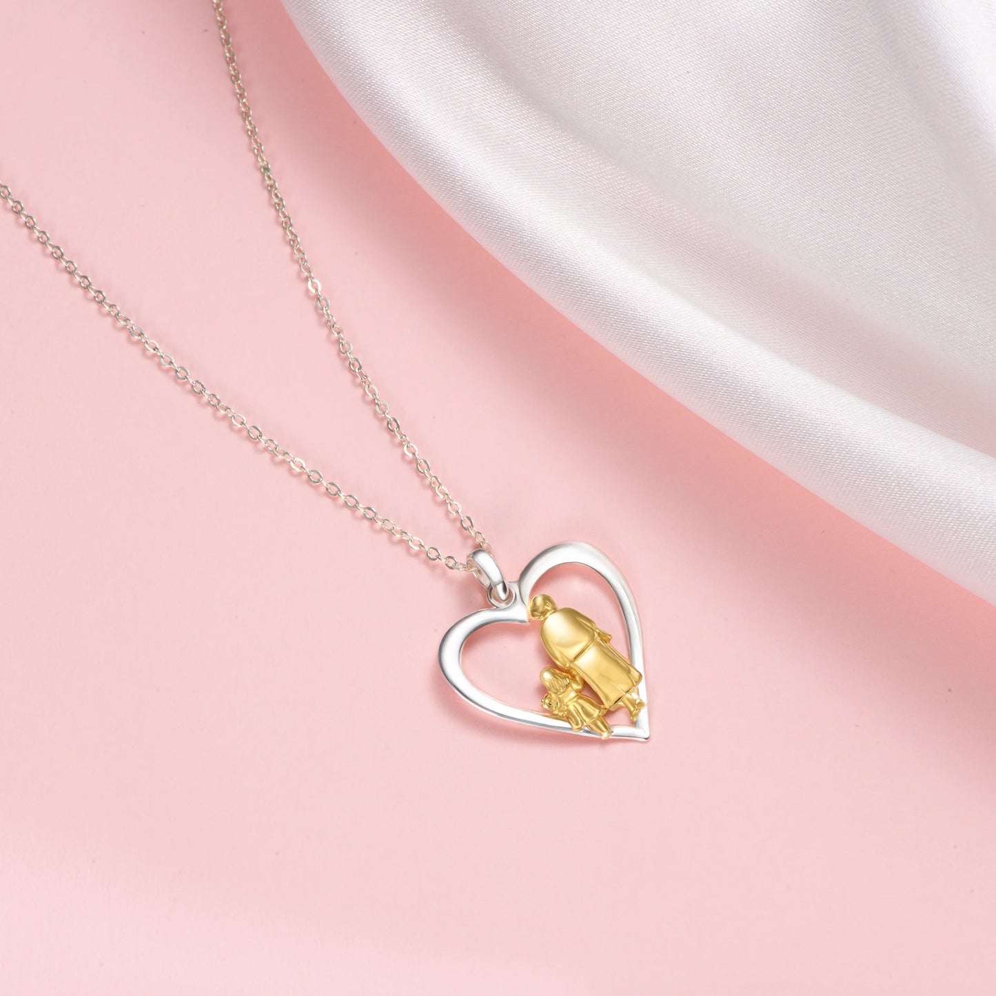 Heart of Generations Grandma and Children 14K Gold Vermeil and Silver Necklace