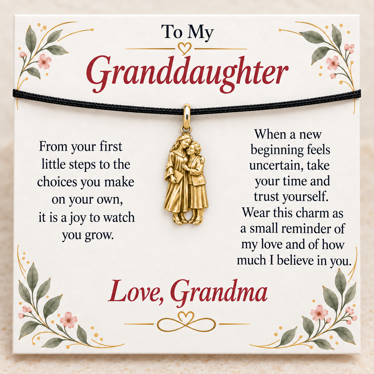 Grandma's Graduation Hug Charm: Believe in Yourself — Main image, gold finish