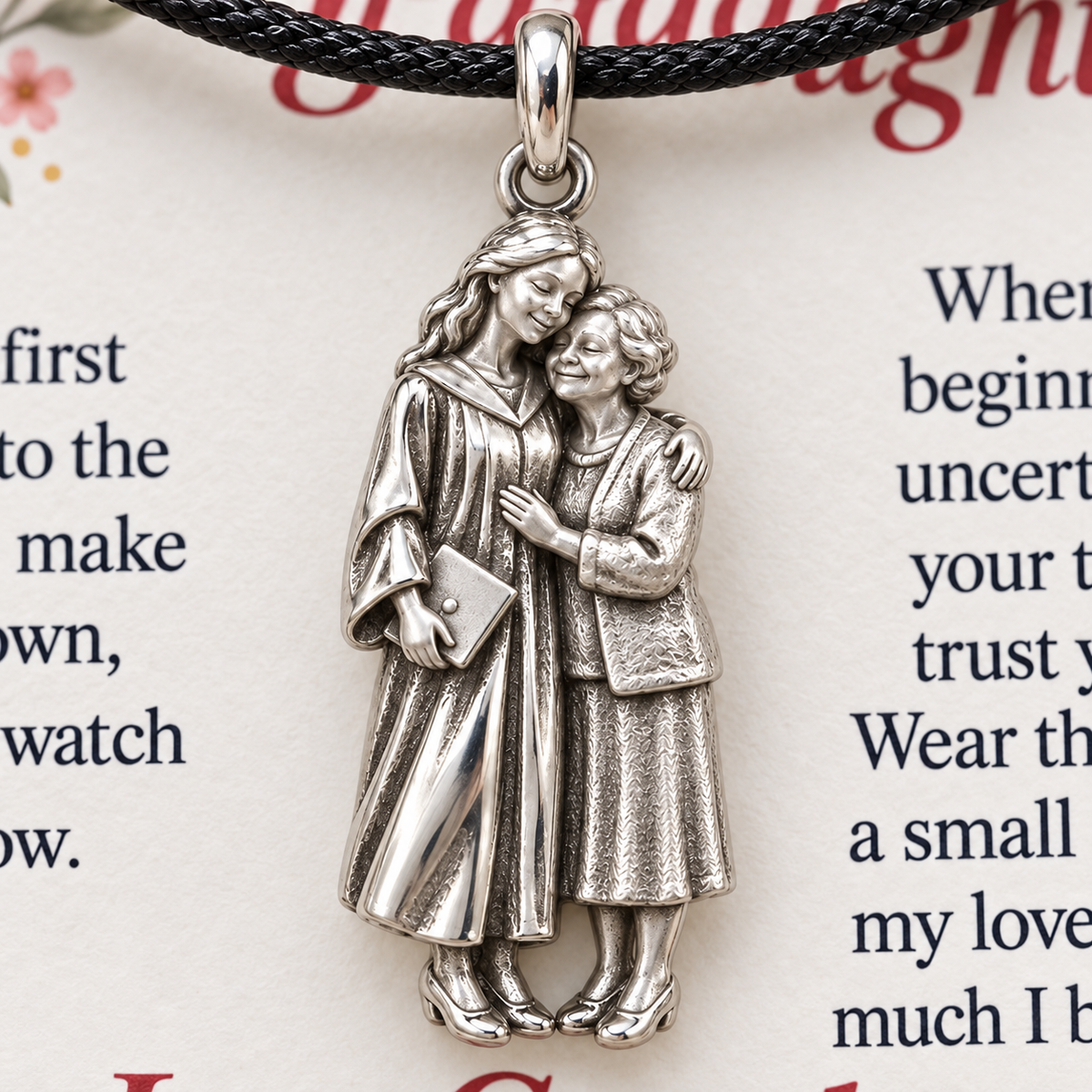 Grandma's Graduation Hug Charm: Believe in Yourself — Macro detail, silver finish