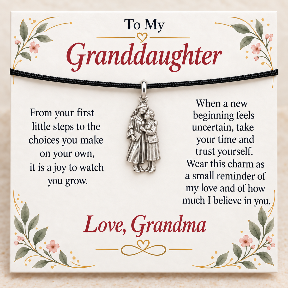 Grandma's Graduation Hug Charm: Believe in Yourself — Main image, silver finish