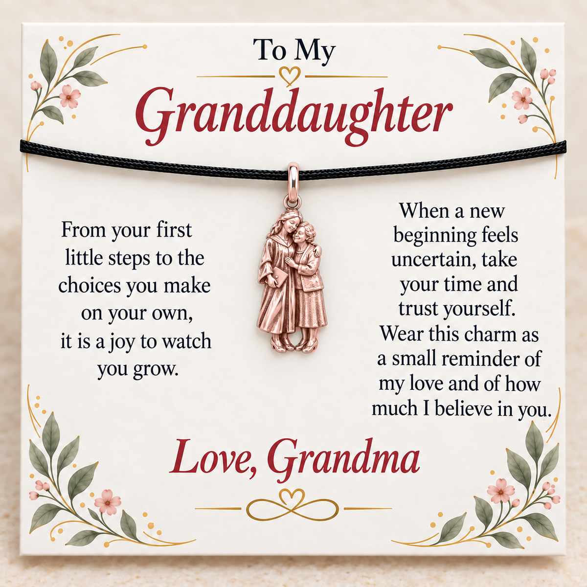 Grandma's Graduation Hug Charm: Believe in Yourself — Main image, rose gold finish