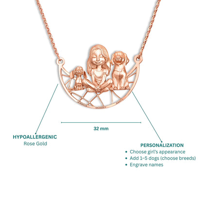 Soulyshine Personalized Girl And Her Pets - Handmade Necklace in Silver/14K Gold Vermeil/Plating