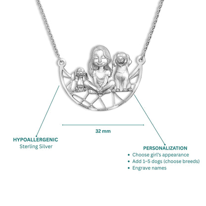 Soulyshine Personalized Girl And Her Pets - Handmade Necklace in Silver/14K Gold Vermeil/Plating