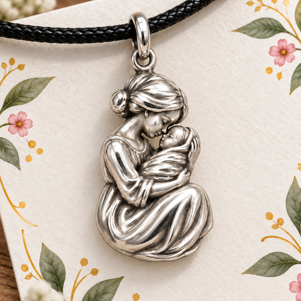 First Embrace, Mom’s Courage and Comfort — Macro detail, silver finish