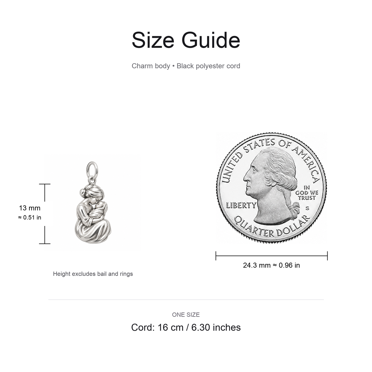 First Embrace, Mom’s Courage and Comfort — Size guide, 13 mm body and 16 cm cord
