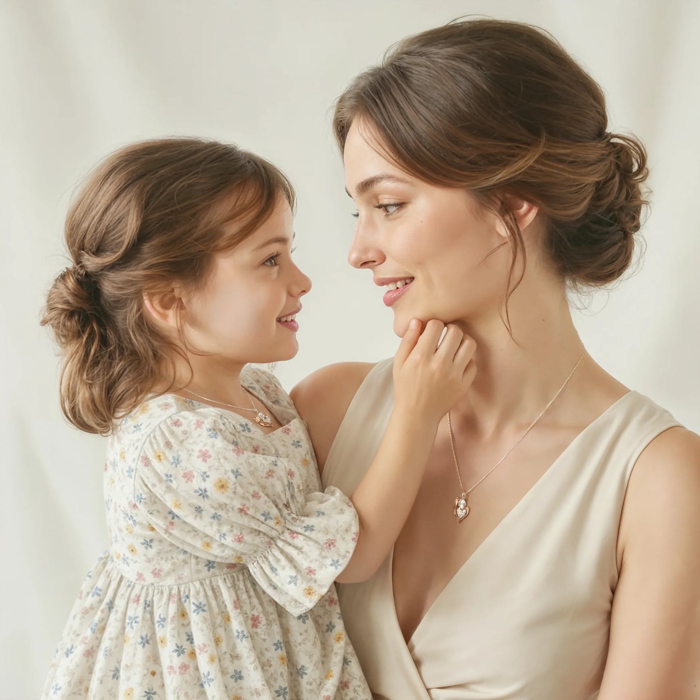 Mom With Flower Tulip Embrace Rosegold Vermeil and Silver Necklace