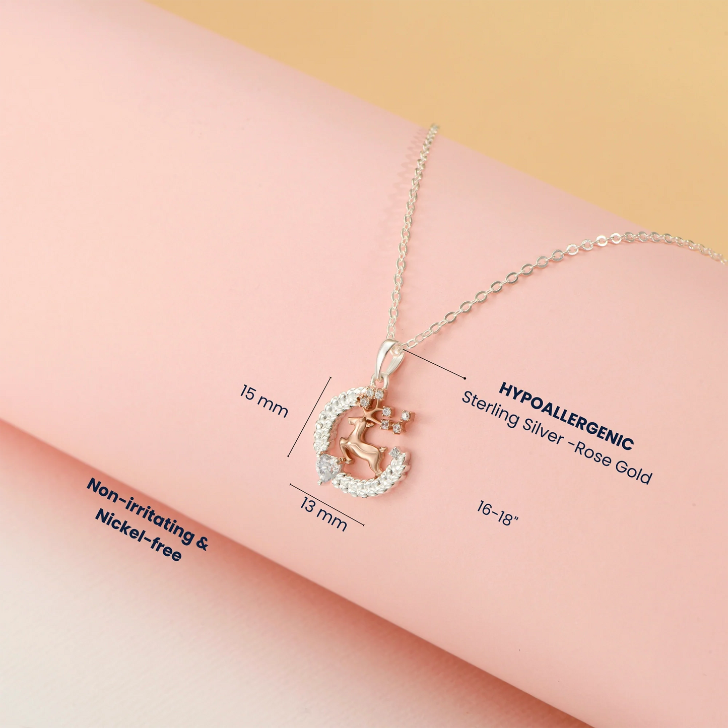 Everglow Reindeer Rosegold Vermeil and Silver Necklace