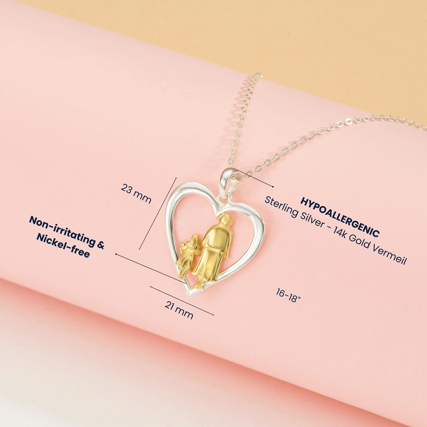 Heart of Generations Grandma and Children 14K Gold Vermeil and Silver Necklace