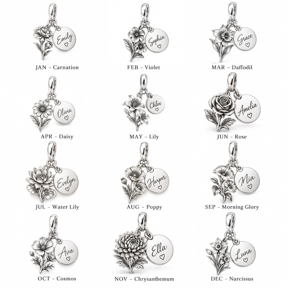 Blooming With You – Personalized Birth Flower & Name Charm
