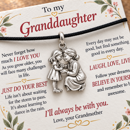 Granddaughter’s Flower for Grandma Charm — I’ll Always Be With You — Macro detail, silver finish