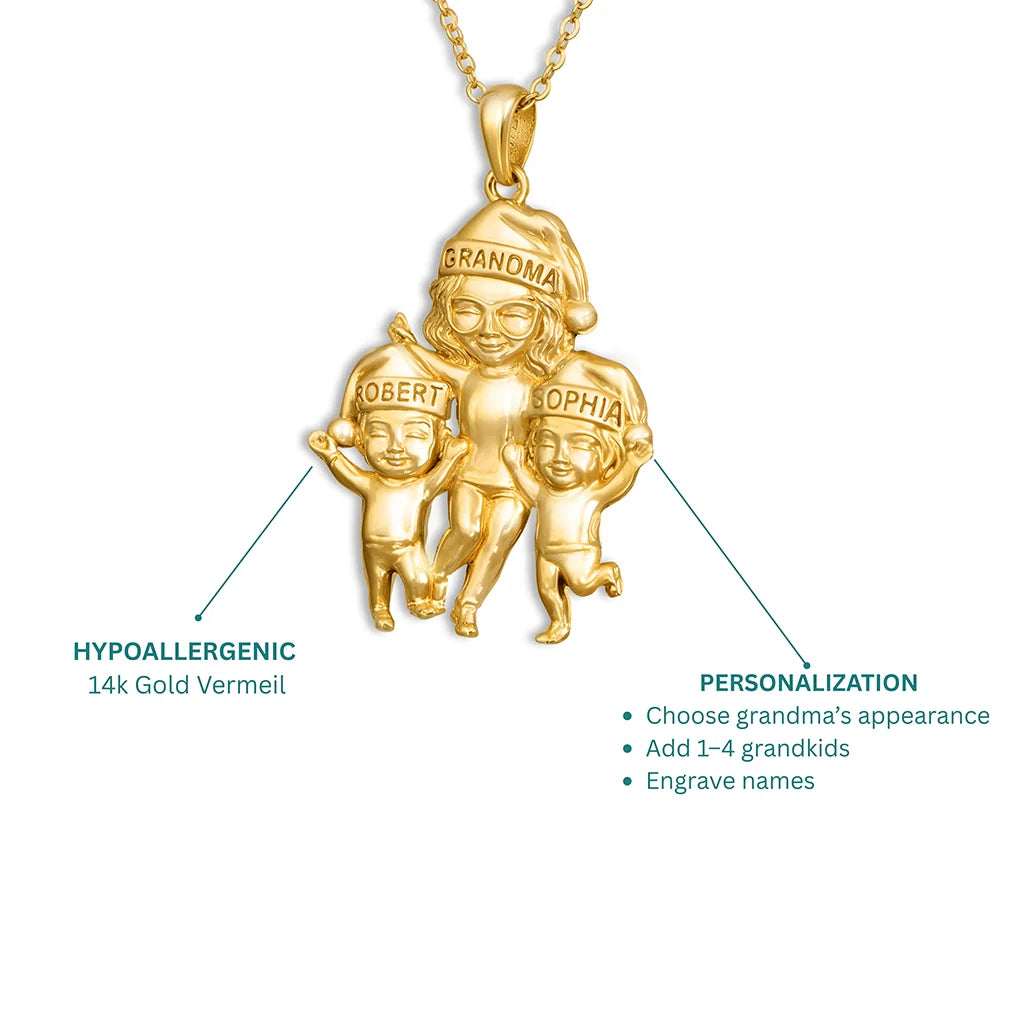 Soulyshine Personalized Grandma Grandkids - Handmade Necklace in Silver/14K Gold Vermeil