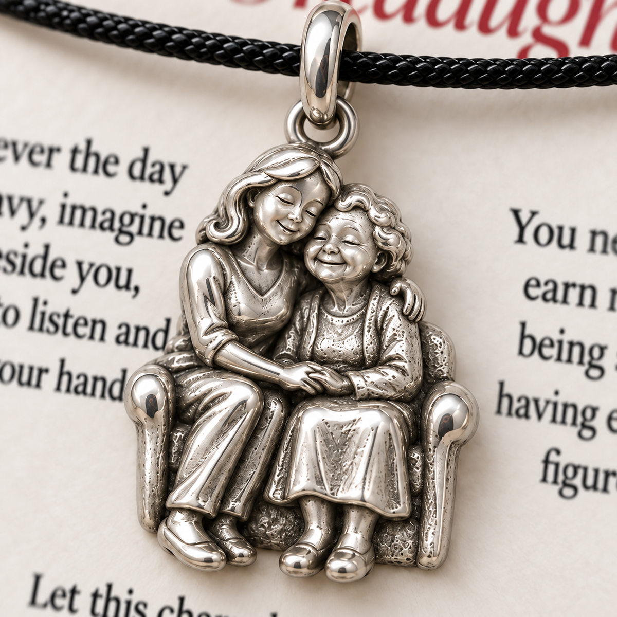 Grandma's Caring Embrace Charm: Love Comes Full Circle — Macro detail, silver finish