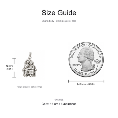 Grandma's Caring Embrace Charm: Love Comes Full Circle — Size guide, 13 mm body and 16 cm cord