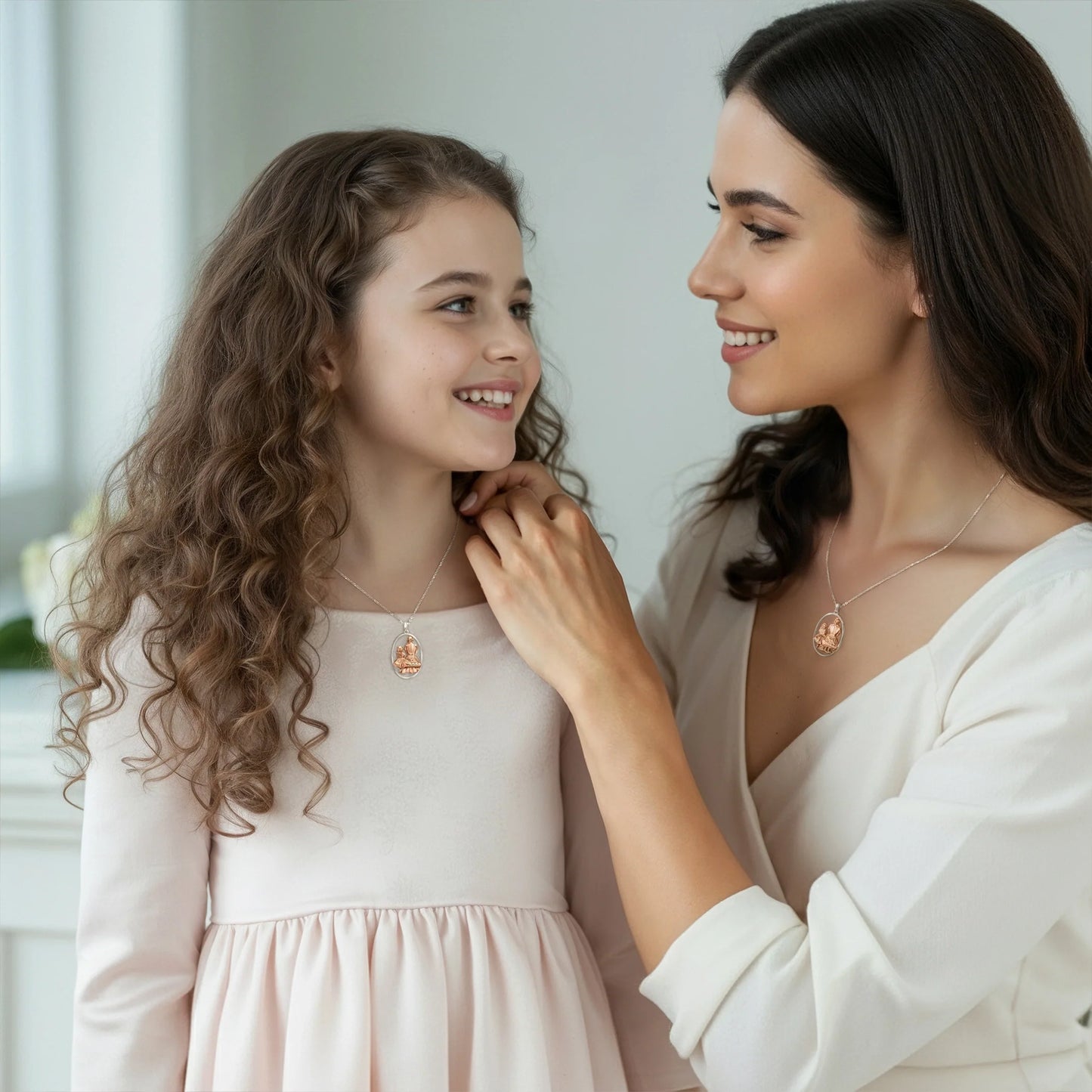 Mom and Princess Moment Vermeil Rosegold and Silver Necklace