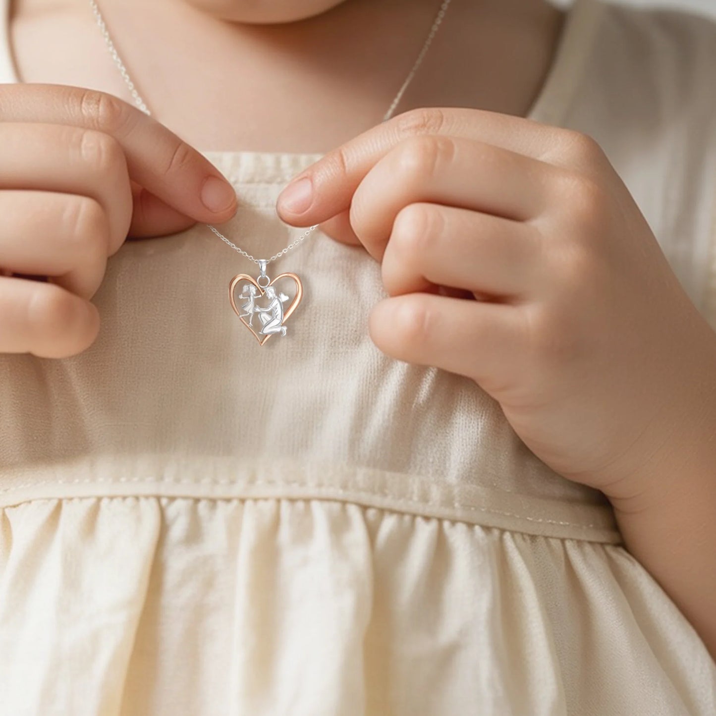 Daughter is Running Into Dad’s Arms Rosegold Vermeil and Silver Necklace