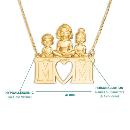 Soulyshine Personalized Mom and Her Children - Handmade Necklace in Silver/14K Gold Vermeil