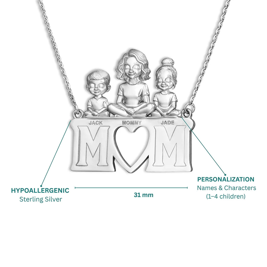 Soulyshine Personalized Mom and Her Children - Handmade Necklace in Silver/14K Gold Vermeil