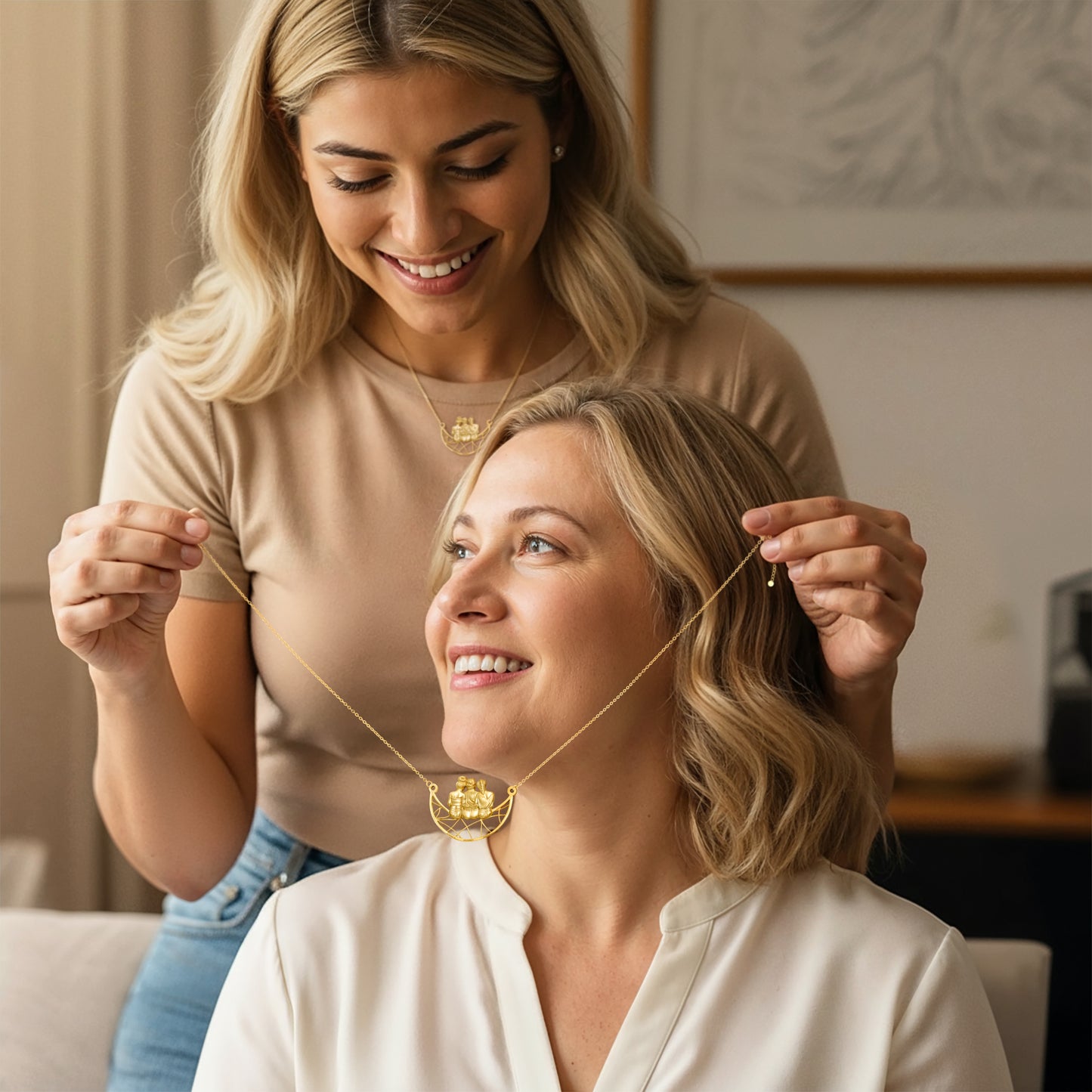 Soulyshine Mother & Daughter On The Moon Personalized - Handmade Necklace in Silver/14K Gold Vermeil