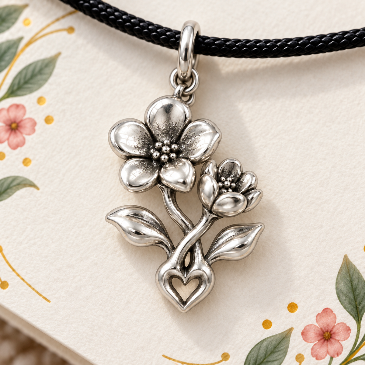 Two Blooms, Brave Hearts Together — Macro detail, silver finish