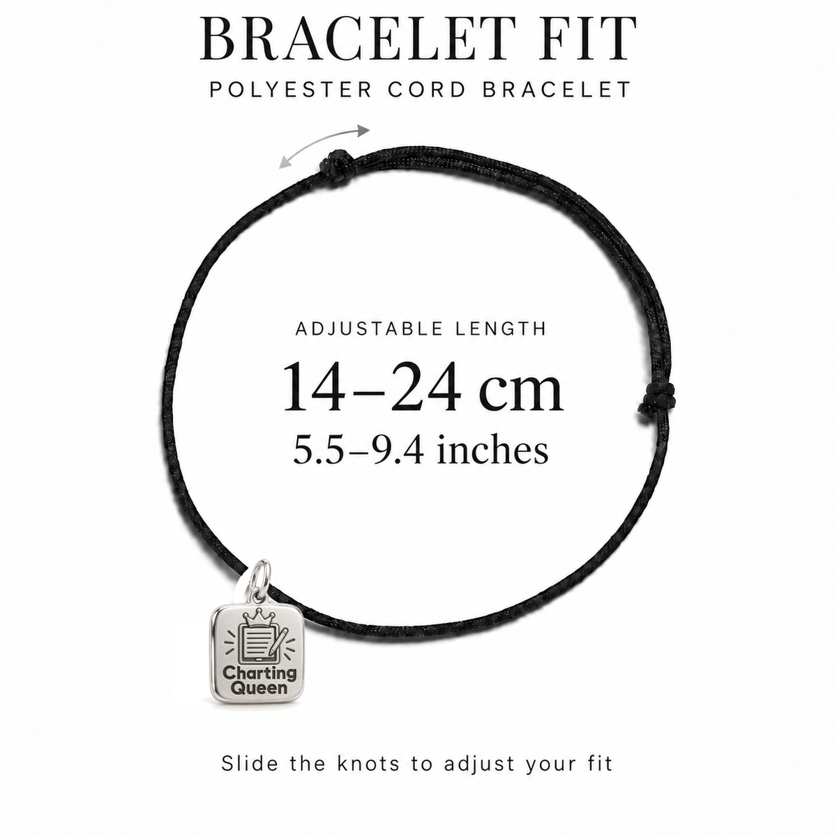 Charting Queen Engraved Nurse Charm and Polyester Cord Bracelet Set | bracelet-fit | fa4c22f24f0f4a30