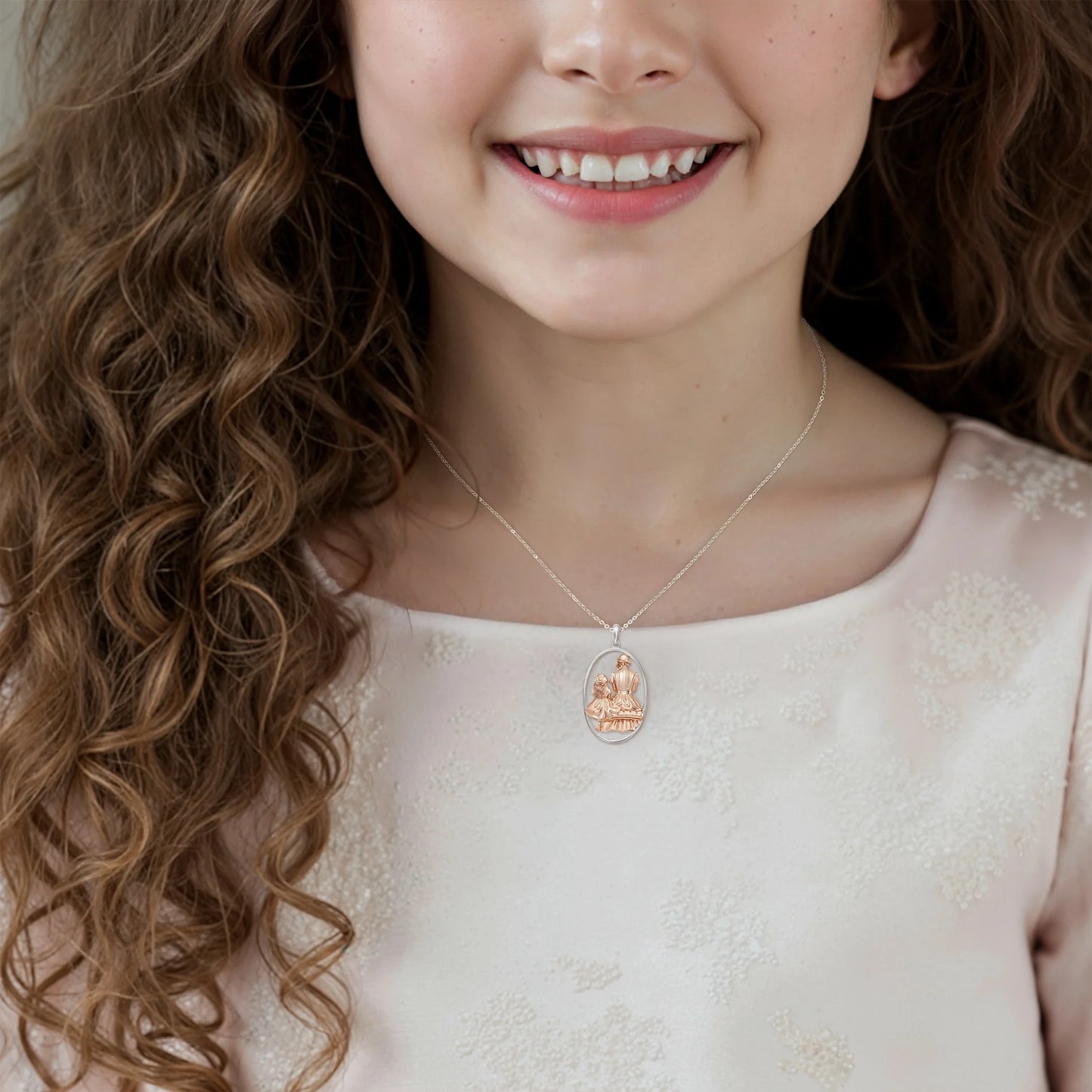 Mom and Princess Moment Vermeil Rosegold and Silver Necklace
