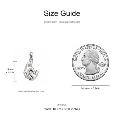 Grandma's Guiding Hand Charm: Loved Through Every Chapter — Size guide, 13 mm body and 16 cm cord