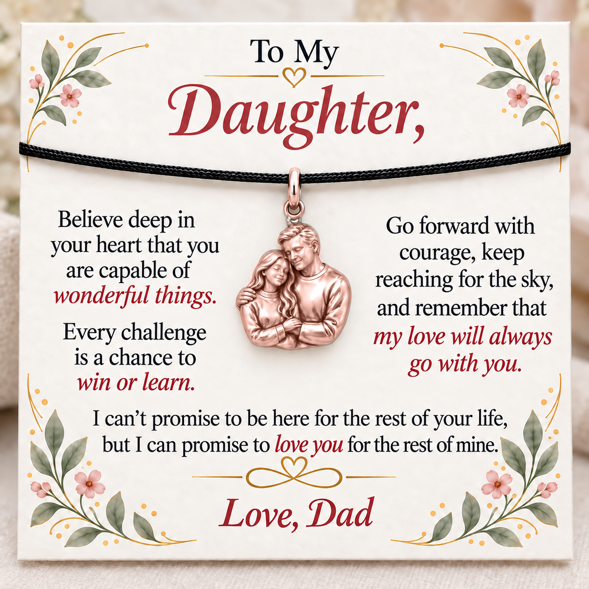 Dad’s Embrace, Courage to Keep Reaching — Main image, rose gold finish