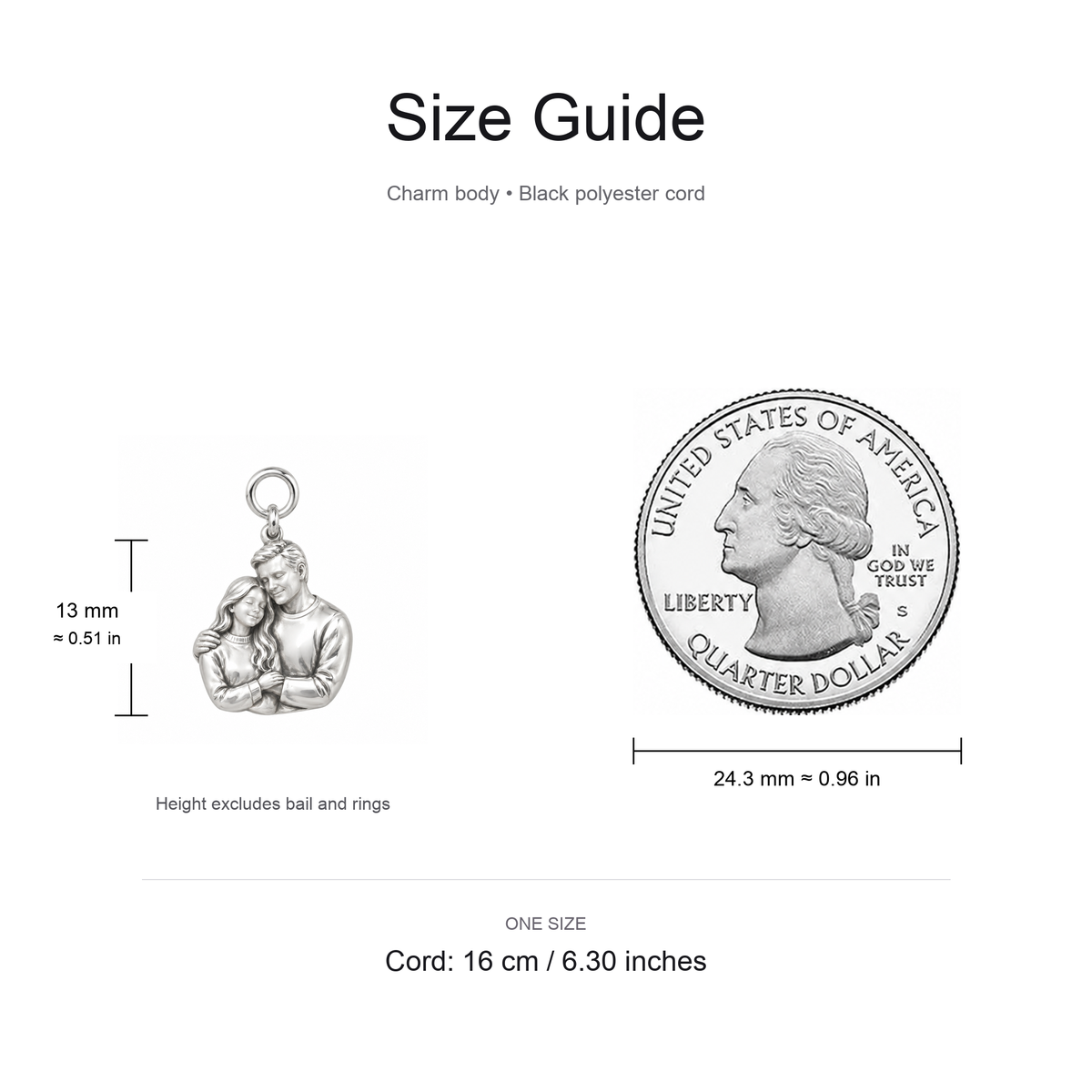 Dad’s Embrace, Courage to Keep Reaching — Size guide, 13 mm body and 16 cm cord