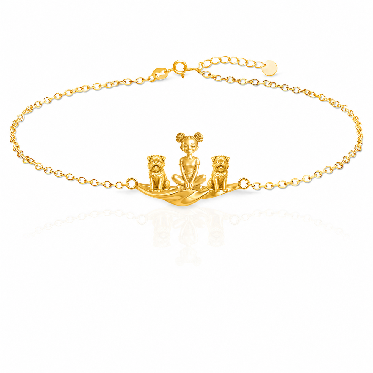 Affenpinscher Personalized Girl And Her Pets Bracelet - 10K Solid Gold - Front