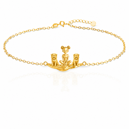 Affenpinscher Personalized Girl And Her Pets Bracelet - 10K Solid Gold - Front