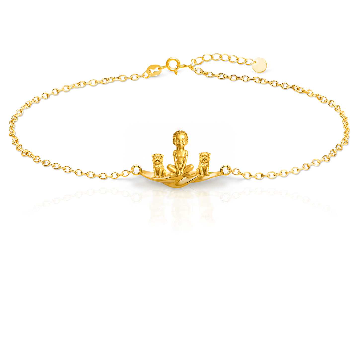 Affenpinscher Personalized Girl And Her Pets Bracelet - 10K Solid Gold - Front