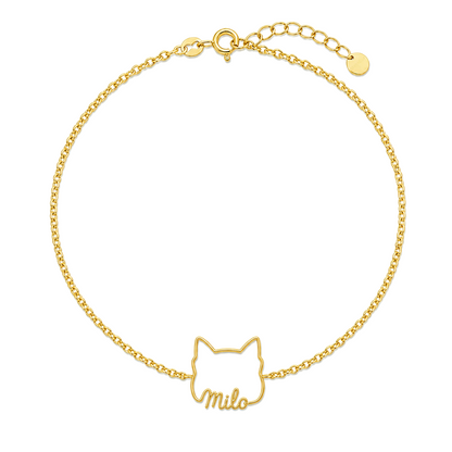 Soulyshine Affenpinscher Whisper Outline pet face and Milo name handcrafted bracelet - 18K Gold Vermeil front