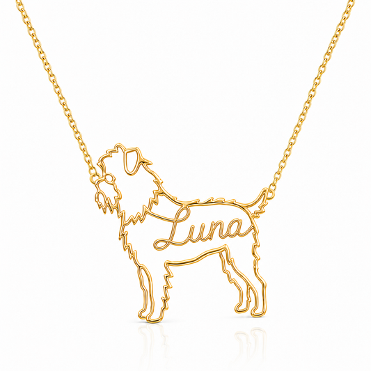Soulyshine Affenpinscher personalized dog silhouette name necklace in 18k gold vermeil - Luna