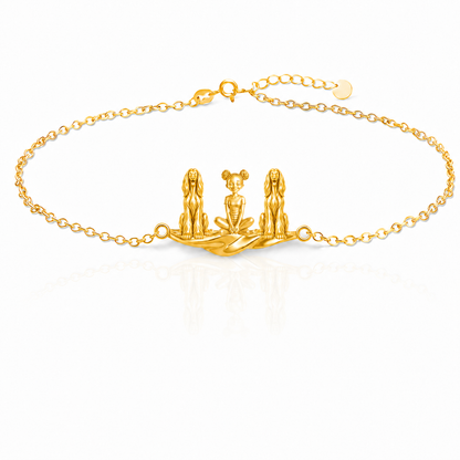 Afghan-Hound Personalized Girl And Her Pets Bracelet - 10K Solid Gold - Front