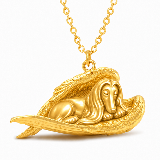 Soulyshine Afghan Hound The Sleeping Angel – Personalized Pet Necklace - 18K Gold Vermeil front