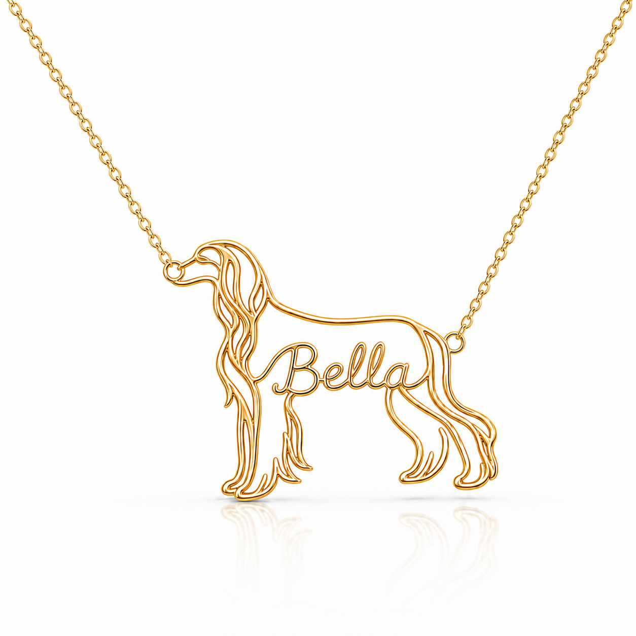 Soulyshine Afghan Hound personalized dog silhouette name necklace in 18k gold vermeil - Bella