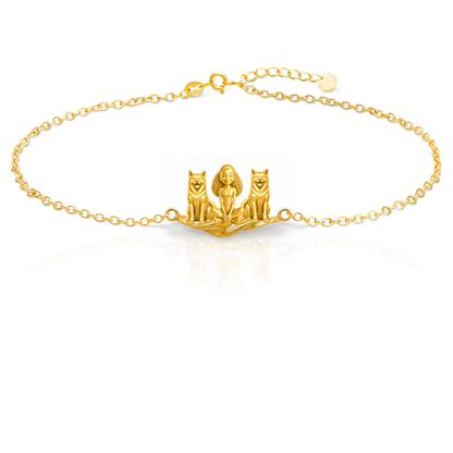 Akita Personalized Girl And Her Pets Bracelet - 10K Solid Gold - Front