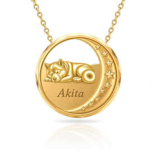 SoulyShine Akita Starry Slumber – Personalized Pet in The Moon Necklace - 18K Gold Vermeil front