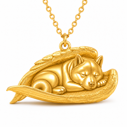 Soulyshine Akita The Sleeping Angel – Personalized Pet Necklace - 18K Gold Vermeil front