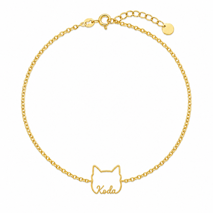 Soulyshine Akita Whisper Outline pet face and Koda name handcrafted bracelet - 18K Gold Vermeil front