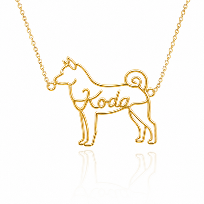 Soulyshine Akita personalized dog silhouette name necklace in gold - Koda design