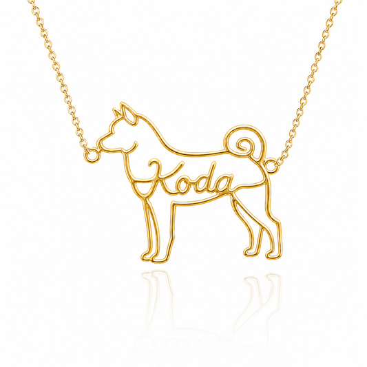 Soulyshine Akita personalized dog silhouette name necklace in gold - Koda design