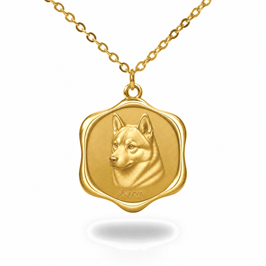 Soulyshine Alaskan Klee Kai Precious Paw personalized pet photo necklace - 18K Gold Vermeil front
