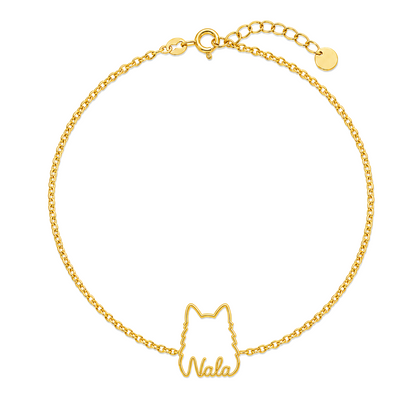 Soulyshine Alaskan Malamute Whisper Outline pet face and Nala name handcrafted bracelet - 18K Gold Vermeil front
