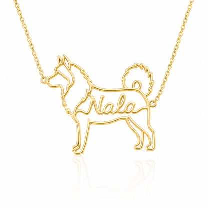 Soulyshine Alaskan Malamute personalized dog silhouette name necklace in gold - Nala design