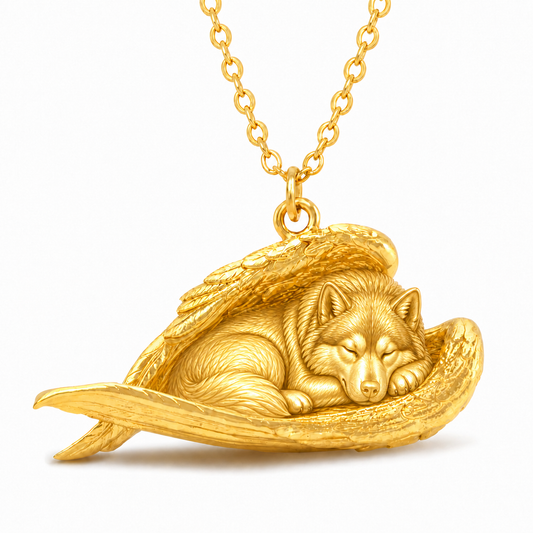 Soulyshine Alaskan Malamute The Sleeping Angel – Personalized Pet Necklace - 18K Gold Vermeil front
