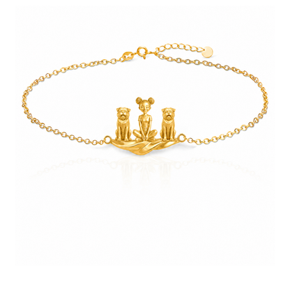 AmStaff Personalized Girl And Her Pets Bracelet - 10K Solid Gold - Front